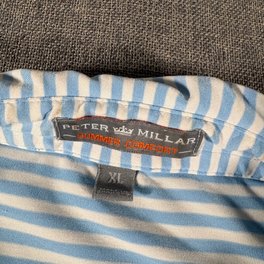 Peter Millar Polo Shirt Mens XL Blue White Striped Summer Comfort Performance - Picture 3 of 7